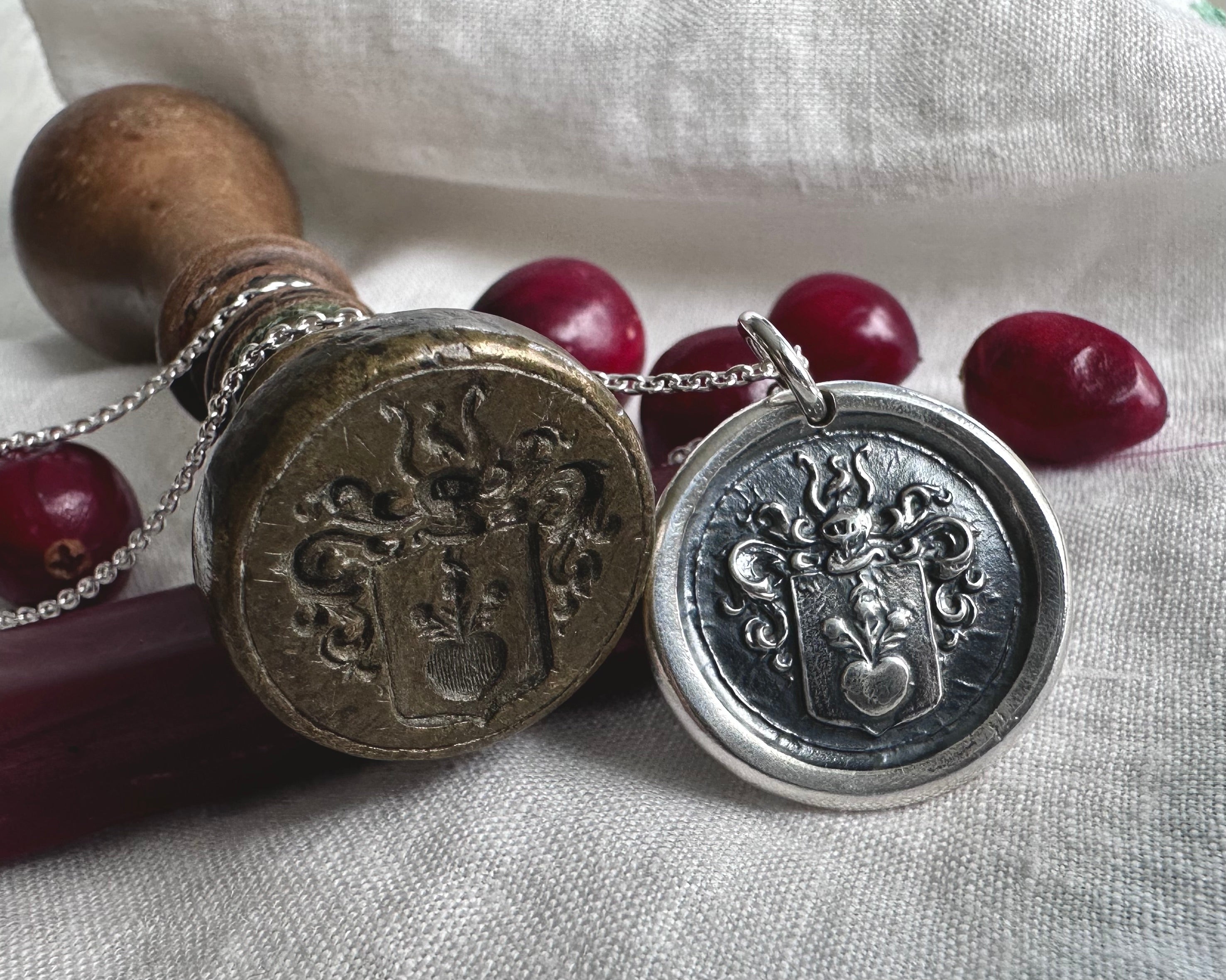heart and flowers wax seal necklace - wax seal jewelry