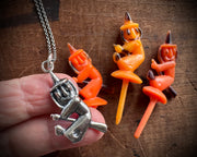 witch on her broom pendant - Halloween jewelry