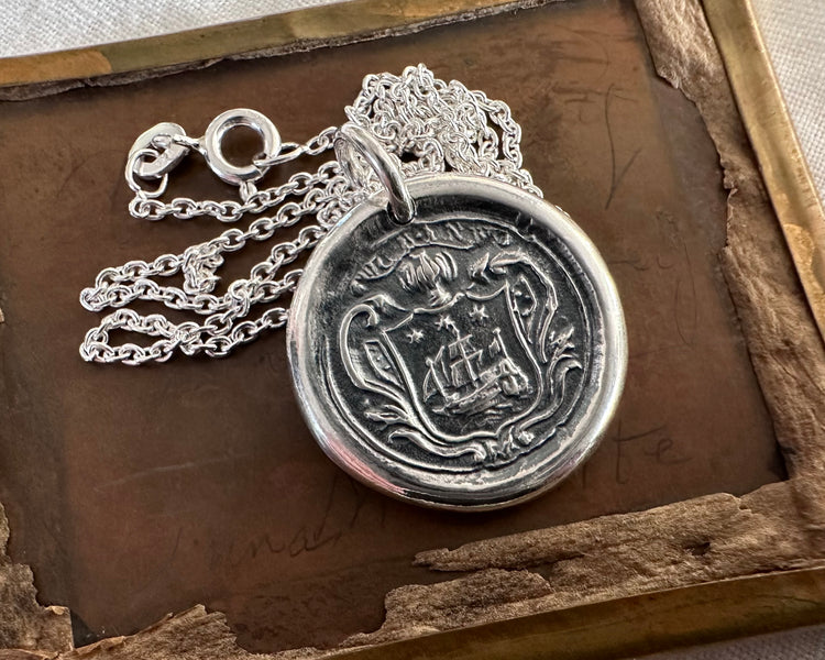 tall ship family crest wax seal necklace - historic wax seal tall ship family crest wax seal necklace - historic wax seal