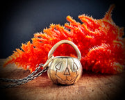 Jack O'Lantern pumpkin pail necklace pendant in gold - custom for G