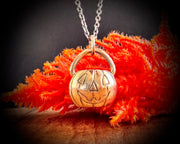 Jack O'Lantern pumpkin pail necklace pendant in gold - custom for G