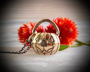Jack O'Lantern pumpkin pail necklace pendant in gold - custom for G