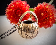 Jack O'Lantern pumpkin pail necklace pendant in gold - custom for G