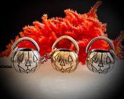 Jack O'Lantern pumpkin pail necklace pendant - Halloween jewelry
