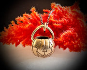 Jack O'Lantern pumpkin pail necklace pendant in gold - custom for G