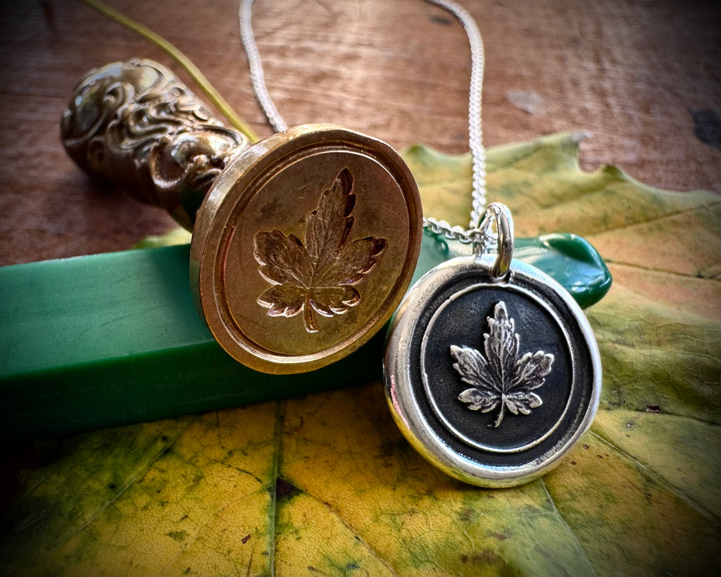 maple leaf wax seal necklace pendant - botanical wax seal jewelry