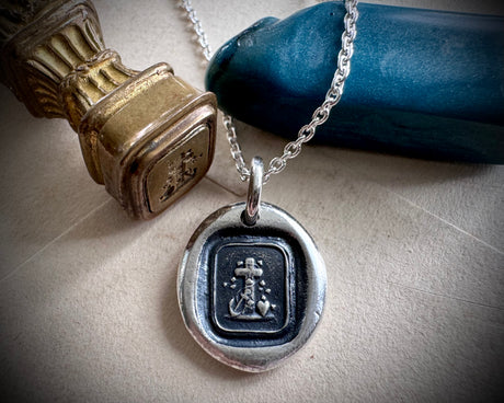 cross, anchor and heart wax seal necklace - faith, hope and love