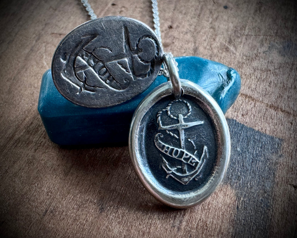 anchor wax seal necklace - fouled anchor - HOPE - wax seal jewelry
