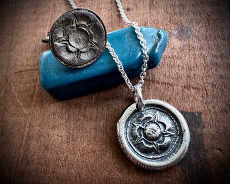 Tudor Rose wax seal necklace - medieval wax seal jewelry