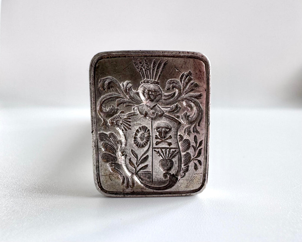 crest with a flower, a skull and a heart -  bloodstone handle antique wax seal