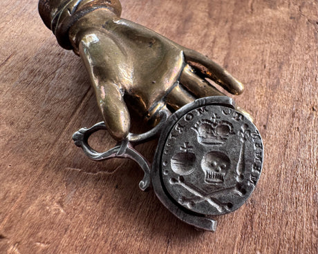memento mori skull and crossed bones - antique swivel fob wax seal