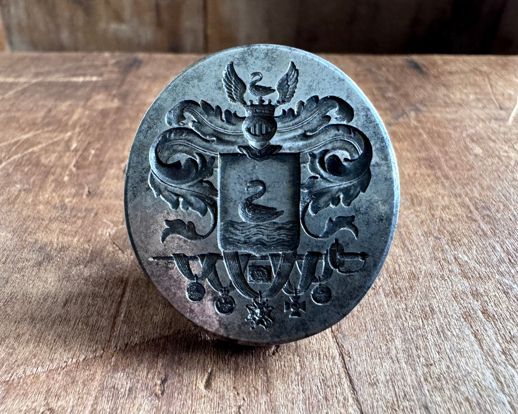 reserved for K - swan armorial military honors seal - very large antique desk wax seal