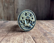 two lovebirds supporting a heart fob seal - ES - antique wax seal