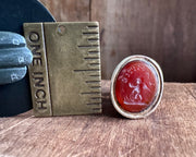 a winged cherub delivering a heart fob seal - L'AMITIE - antique wax seal