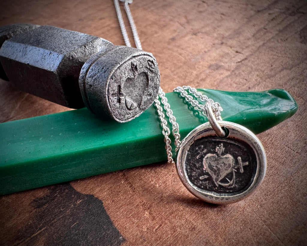 heart wax seal necklace - faith hope charity wax seal jewelry