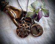 sun and moon necklace pendant - bronze headstone jewelry