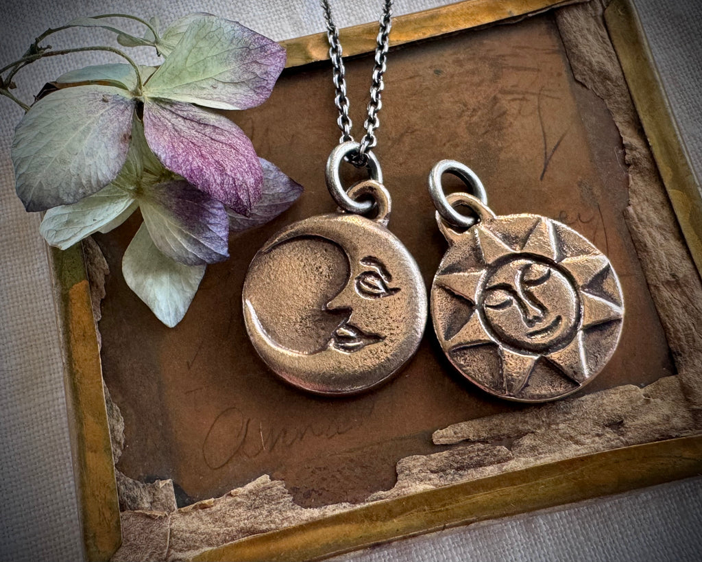 sun and moon necklace pendant - bronze headstone jewelry