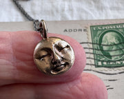 full moon necklace pendant - bronze - man in the moon jewelry