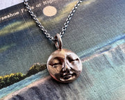 full moon necklace pendant - bronze - man in the moon jewelry