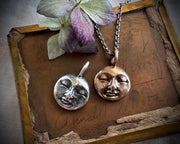 full moon necklace pendant - bronze - man in the moon jewelry