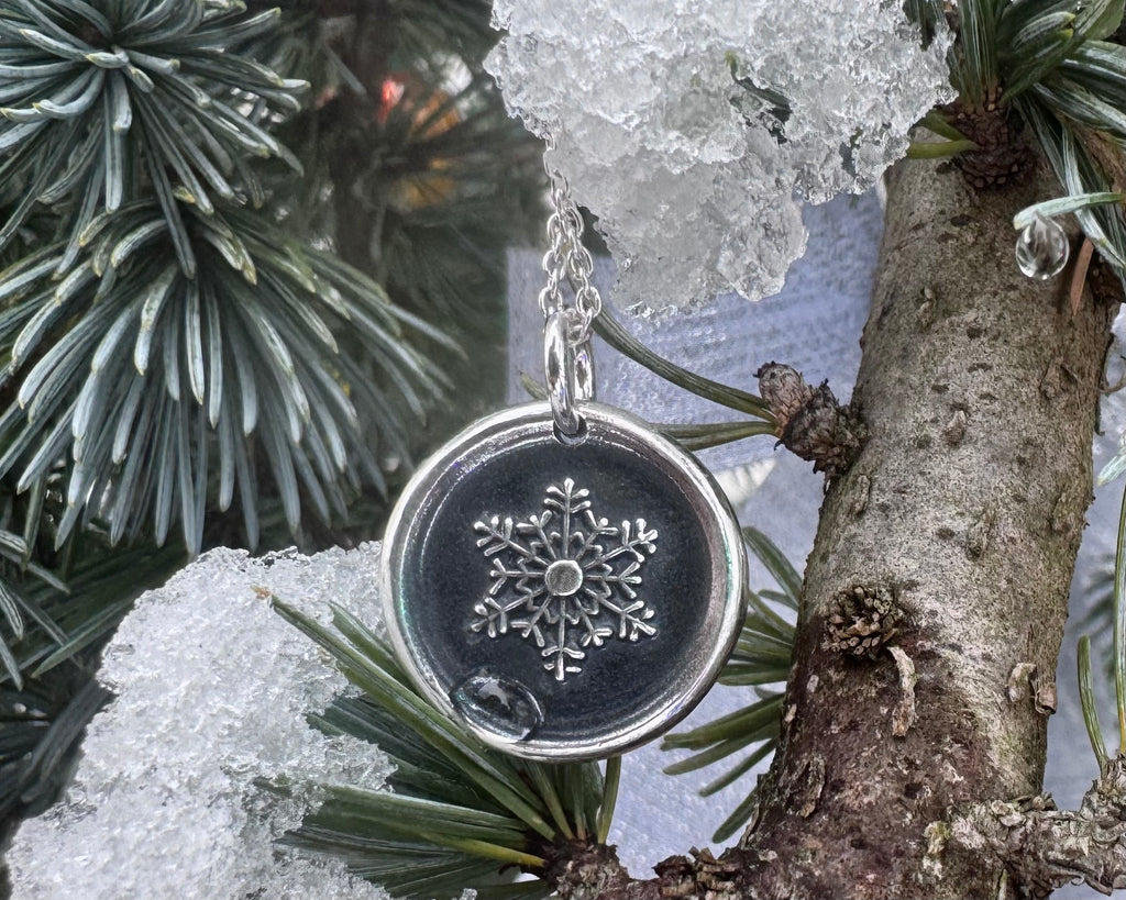 snowflake wax seal necklace pendant - wintry wax seal jewelry