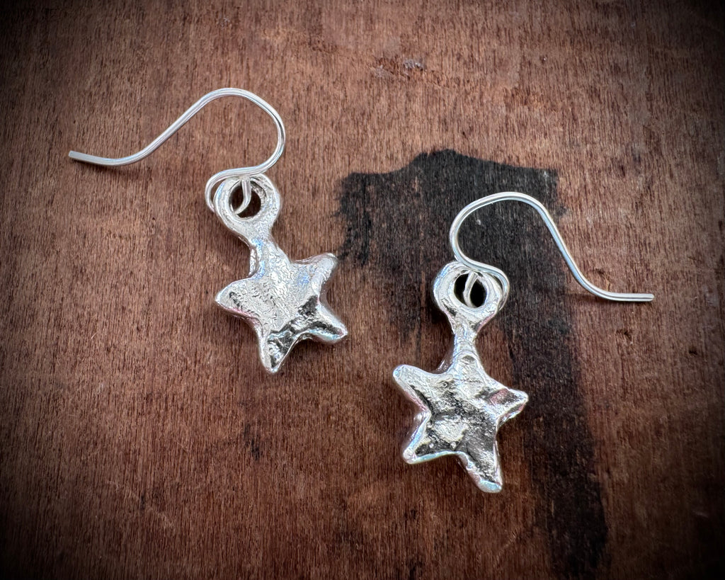 rustic silver star earrings