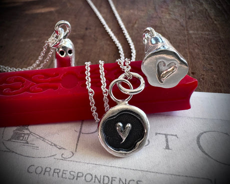 witch's heart wax seal pendant - heart wax seal jewelry