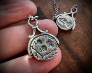 memento mori skull and bones pendant -  reversible fob wax seal jewelry