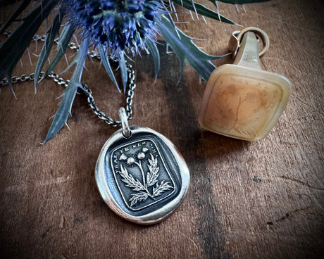 Scottish thistles wax seal necklace - FRAE YE KEN WHA