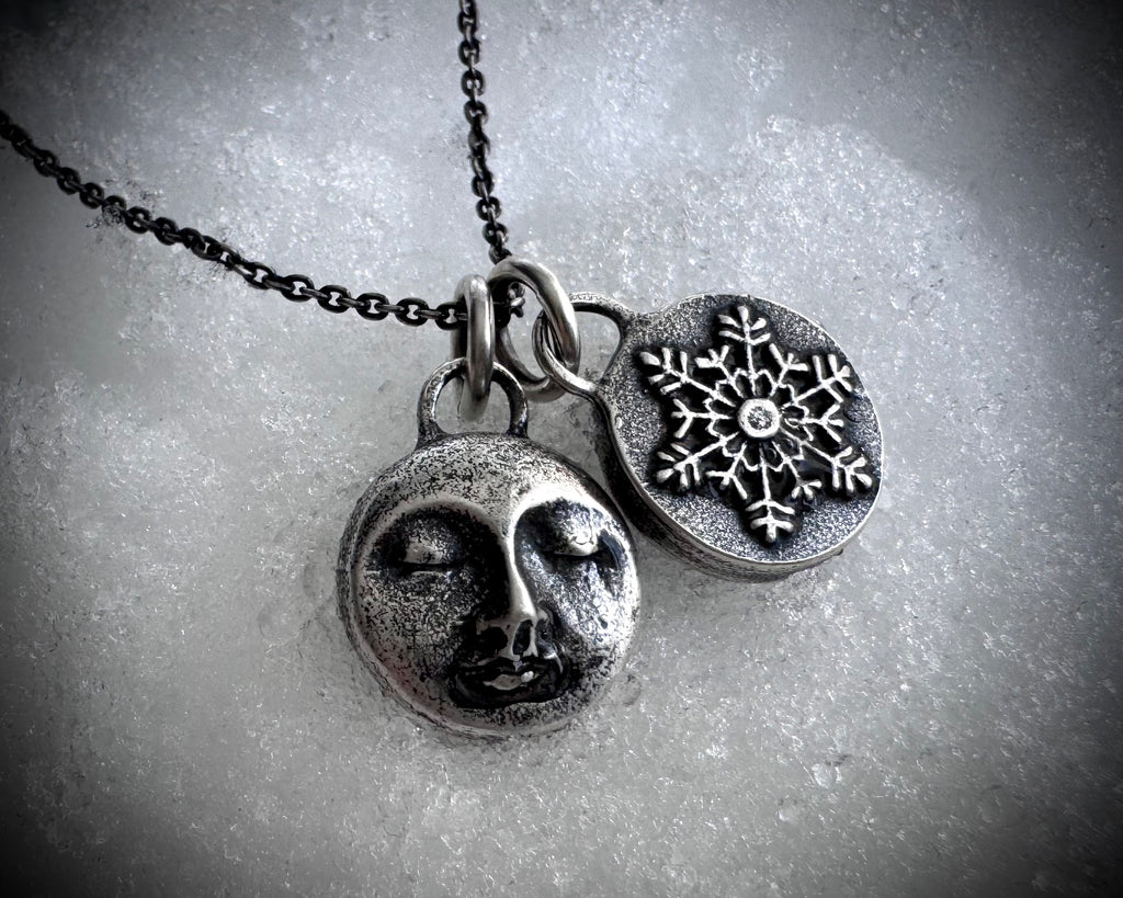 Snow Moon or Cold Moon necklace pendant ... reversible full moon celestial jewelry