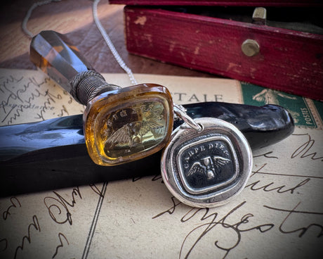 winged hourglass wax seal necklace - carpe diem - seize the day