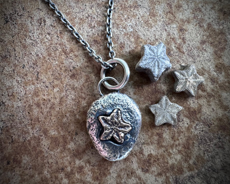 tiny star fossil pendant - crinoid star - fossil hunter jewelry