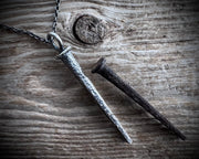 ghost town square cut nail necklace pendant - sterling silver pendulum jewelry