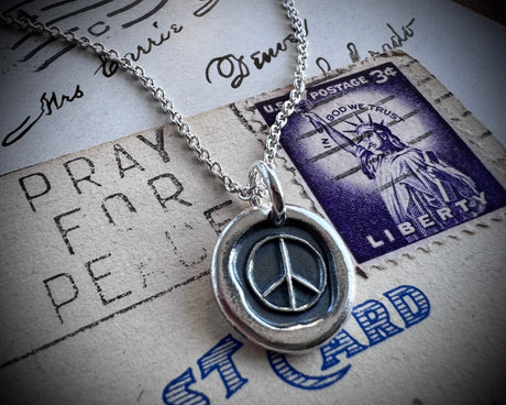 small peace sign wax seal necklace pendant - nostalgic wax seal jewelry