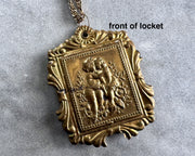 large Victorian lovers swivel locket with tintype photo - antique jewelry