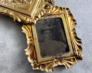 large Victorian lovers swivel locket with tintype photo - antique jewelry