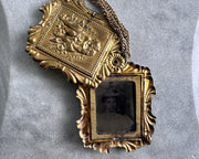 large Victorian lovers swivel locket with tintype photo - antique jewelry