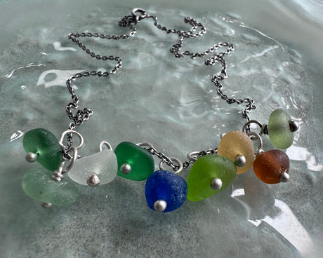 sea glass charm necklace pendant - multi color sea glass jewelry