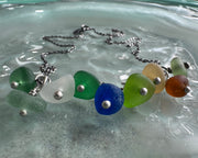 sea glass charm necklace pendant - multi color sea glass jewelry