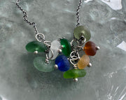 sea glass charm necklace pendant - multi color sea glass jewelry