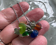 sea glass charm necklace pendant - multi color sea glass jewelry