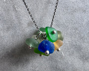 sea glass charm necklace pendant - multi color sea glass jewelry