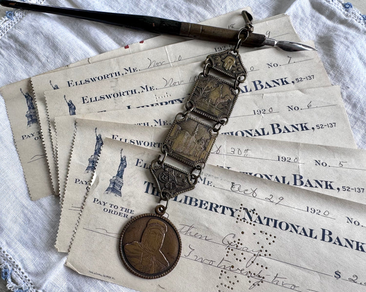 antique hamsa hand, crescent moon and star watch fob - watch chain