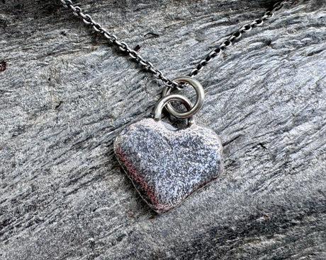 heart beach pebble necklace pendant in sterling silver
