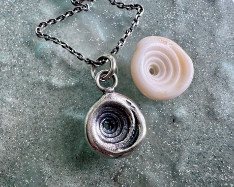 spiral shell necklace pendant in sterling silver - organic puka spiral jewelry
