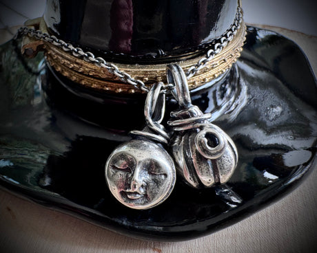 Harvest Moon necklace pendant ... reversible sterling silver Halloween jewelry