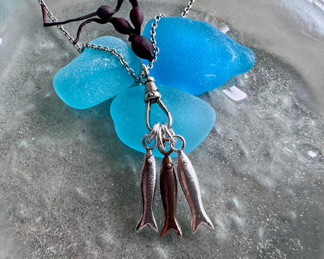 little sardine fish necklace pendant - fun fish jewelry