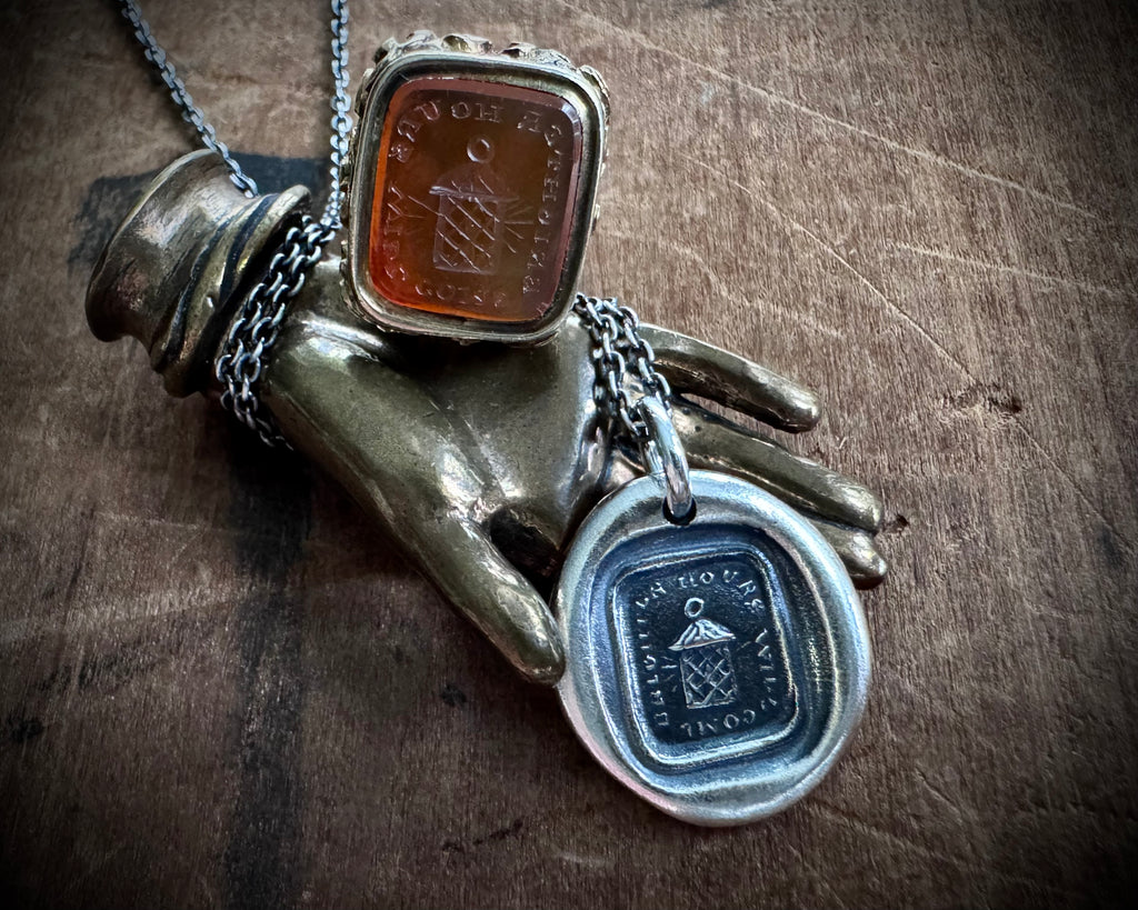 lantern wax seal necklace - brighter hours will come