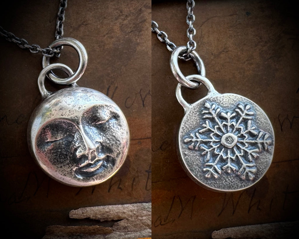 Snow Moon necklace pendant ... reversible sterling silver celestial jewelry