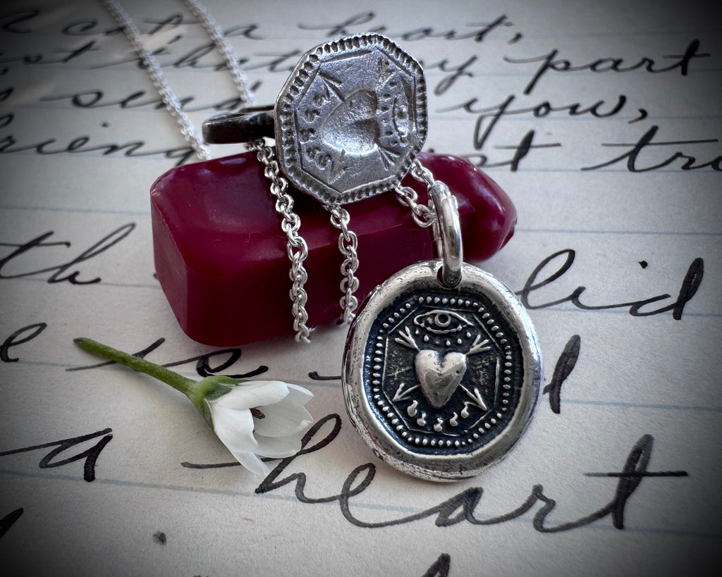 bleeding heart wax seal necklace - wax seal jewelry